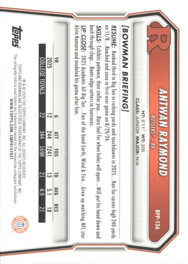Antwan Raymond card back
