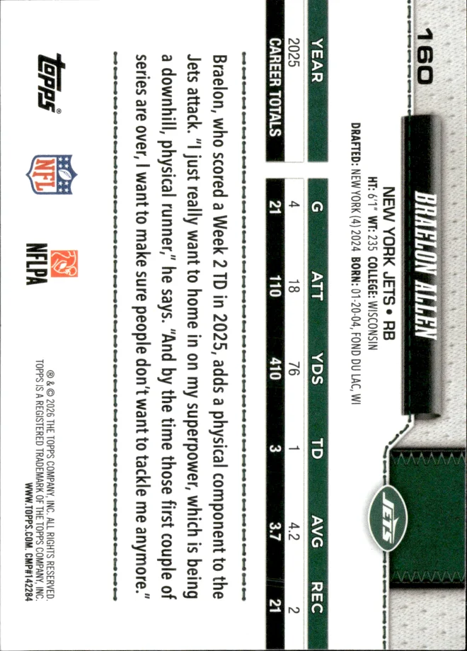 Braelon Allen card back