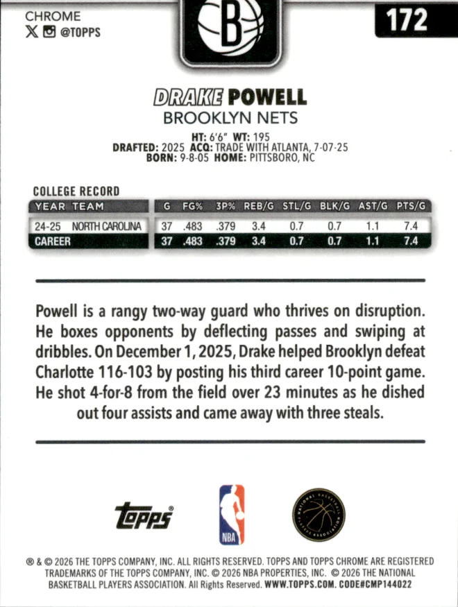 Drake Powell card back