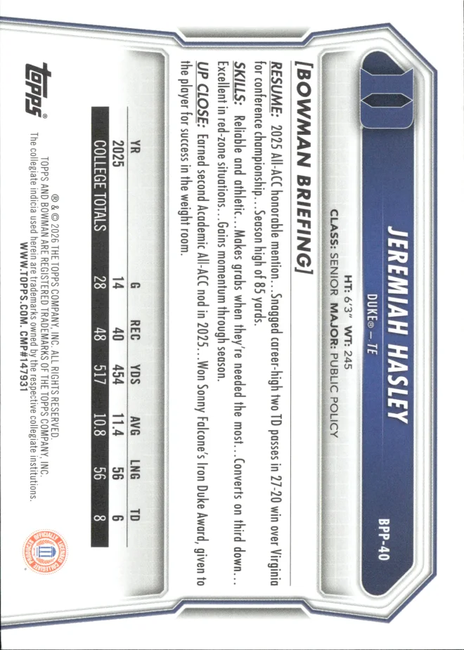Jeremiah Hasley card back