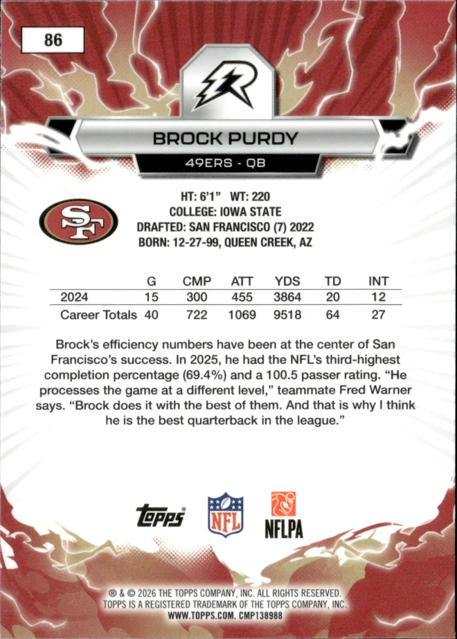 Brock Purdy card back