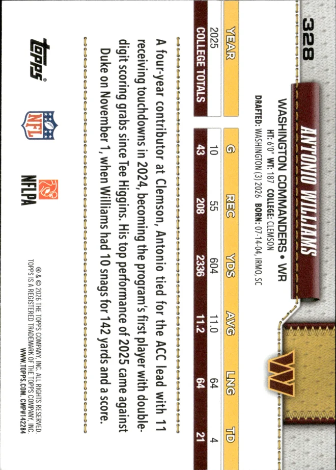 Antonio Williams card back