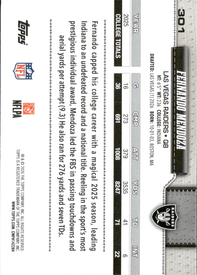 Fernando Mendoza card back
