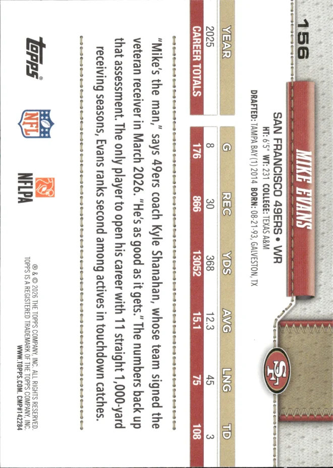 Mike Evans card back