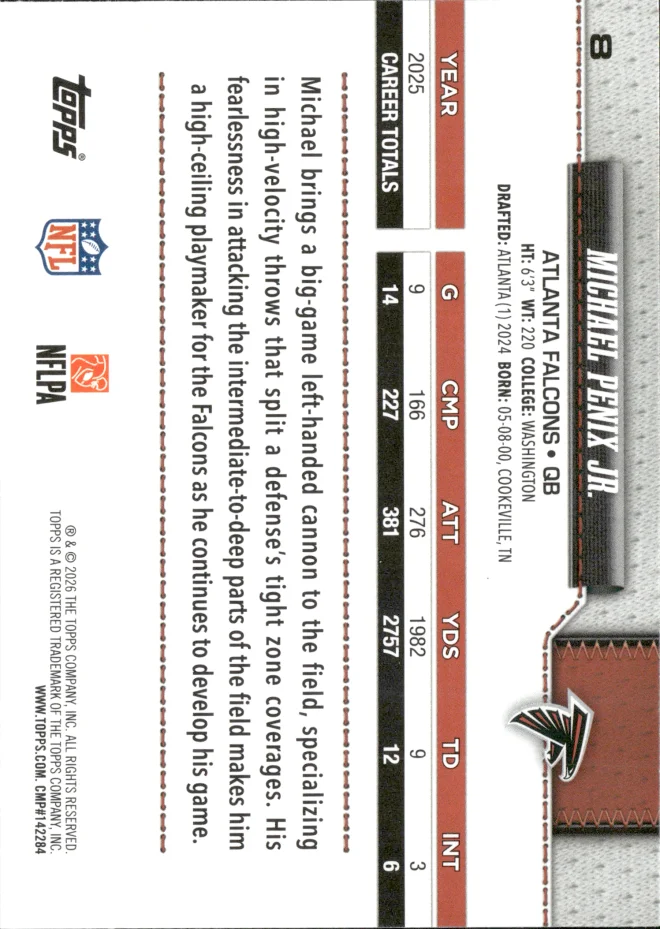 Michael Penix Jr. card back