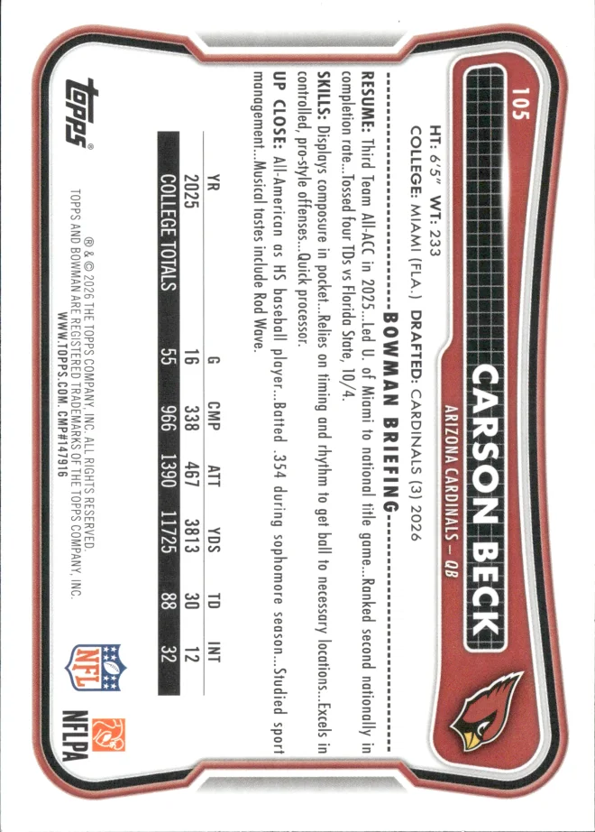 Carson Beck card back