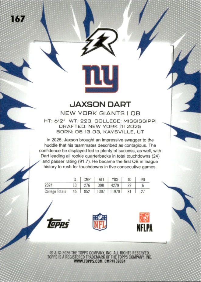 Jaxson Dart card back