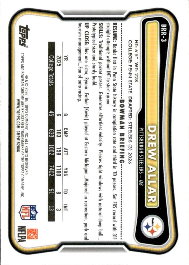 Drew Allar card back