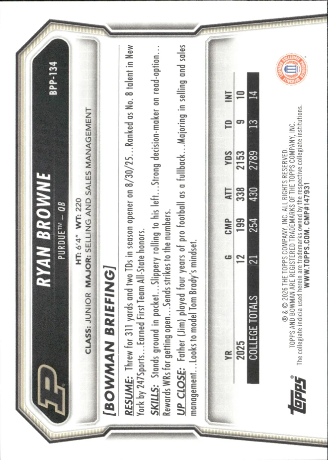 Ryan Browne card back