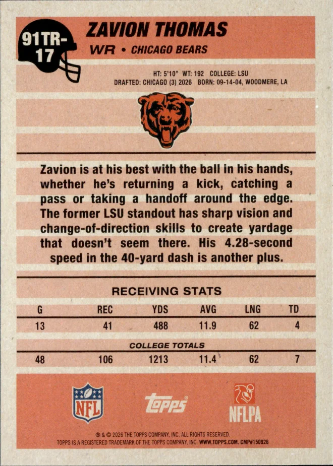 Zavion Thomas card back