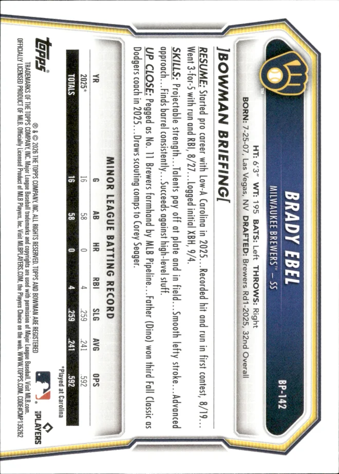Brady Ebel card back