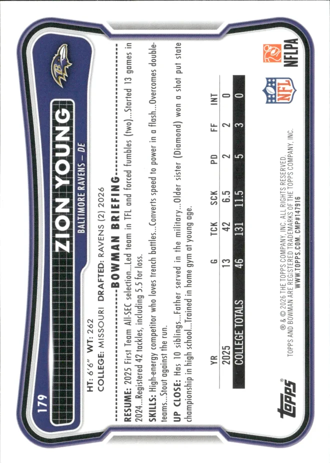 Zion Young card back