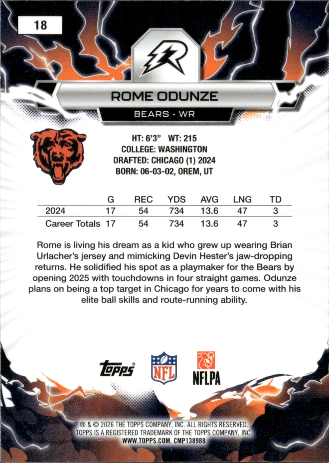 Rome Odunze card back