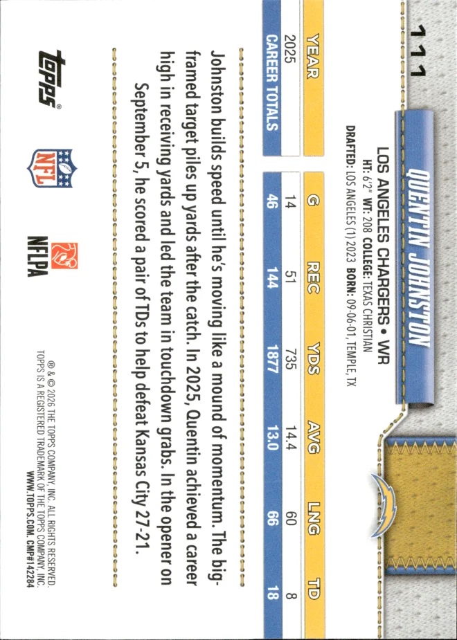 Quentin Johnston card back