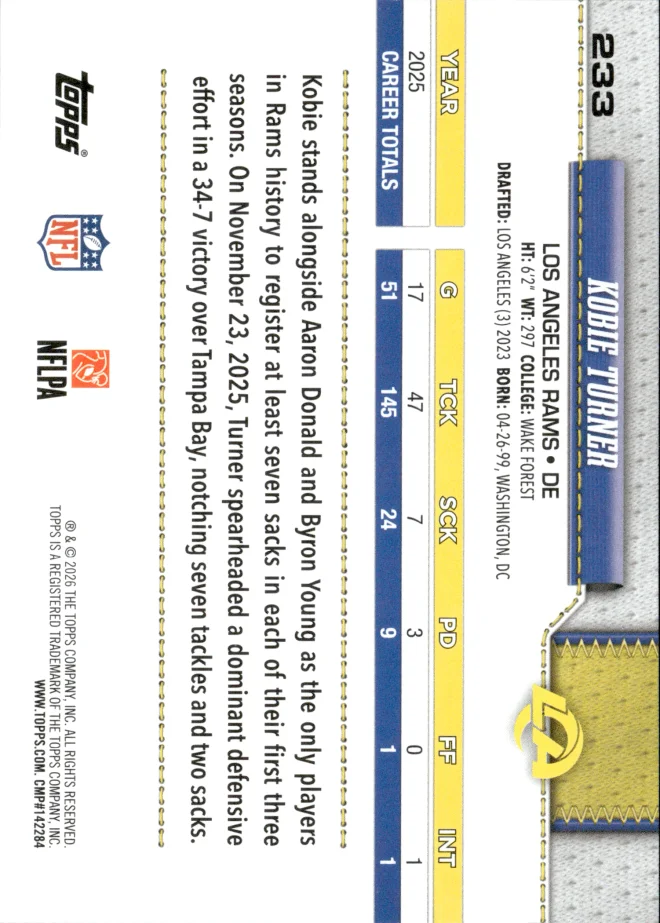 Kobie Turner card back