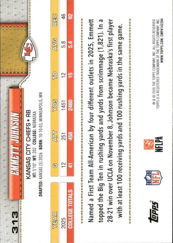 Emmett Johnson card back