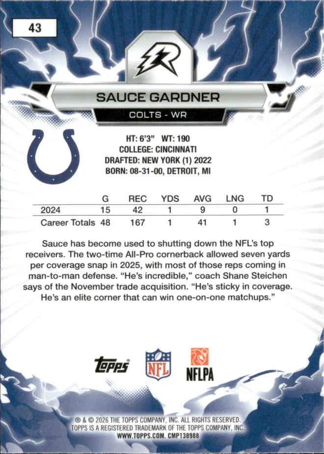 Sauce Gardner card back