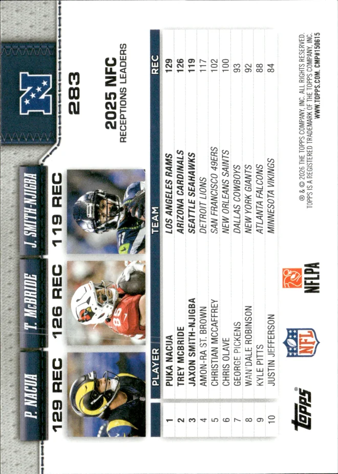 Puka Nacua / Trey McBride / Jaxon Smith-Njigba card back