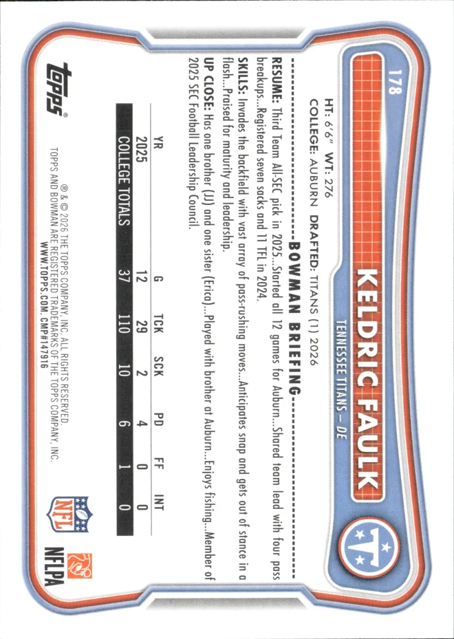 Keldric Faulk card back