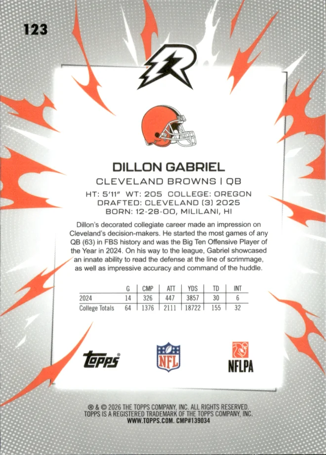 Dillon Gabriel card back