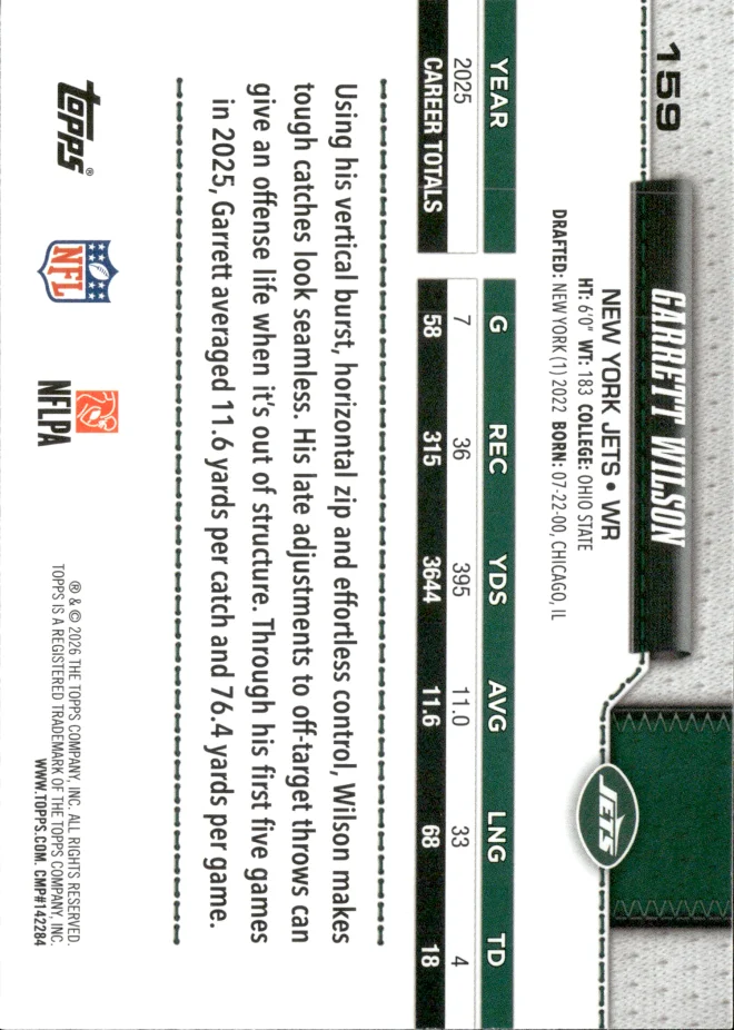 Garrett Wilson card back