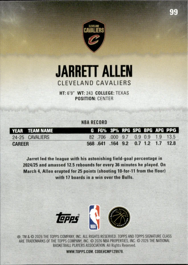Jarrett Allen card back