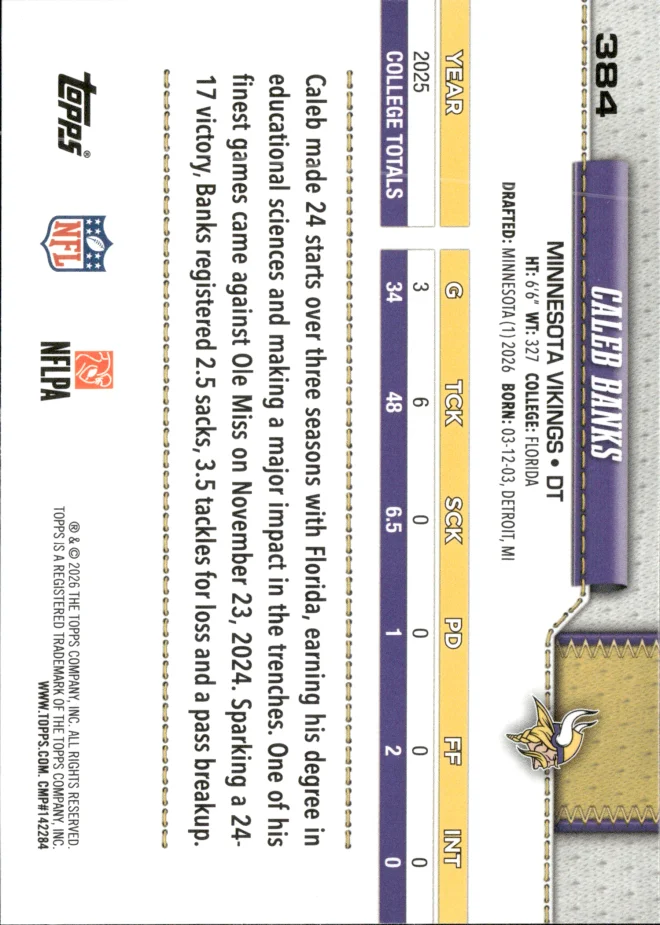 Caleb Banks card back