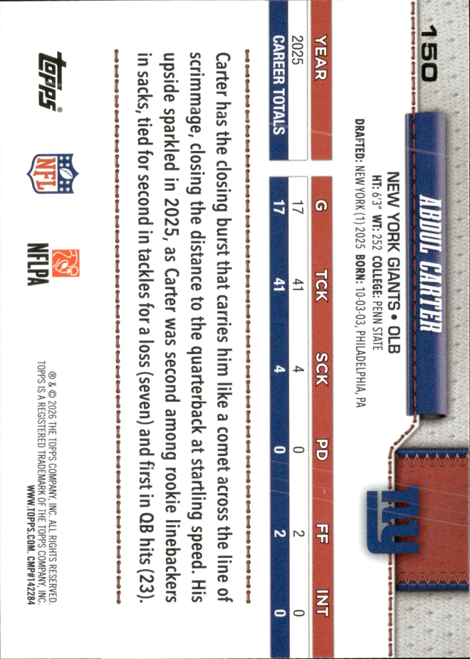 Abdul Carter card back