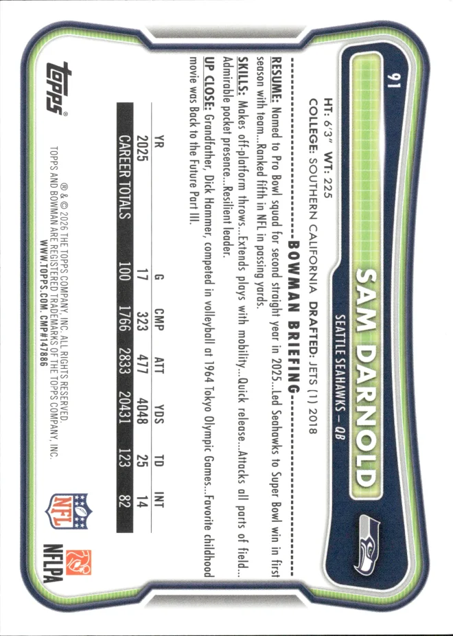 Sam Darnold card back