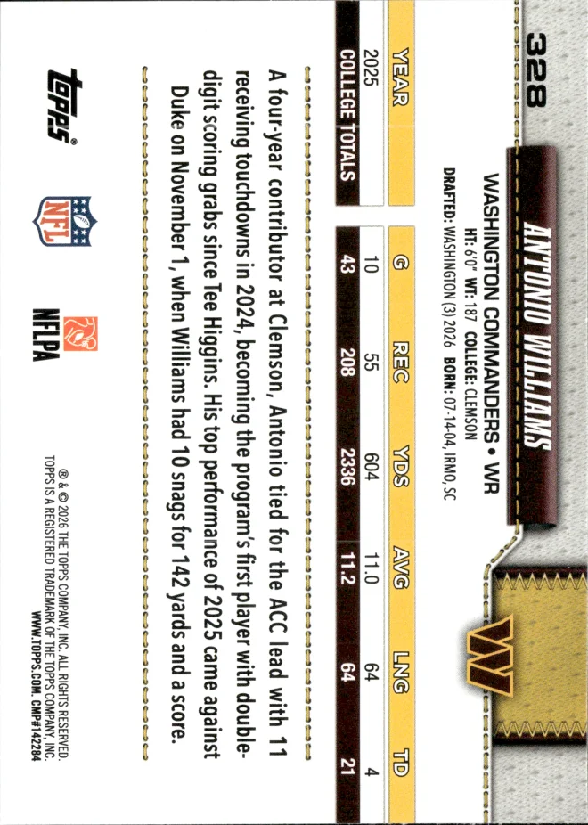 Antonio Williams card back