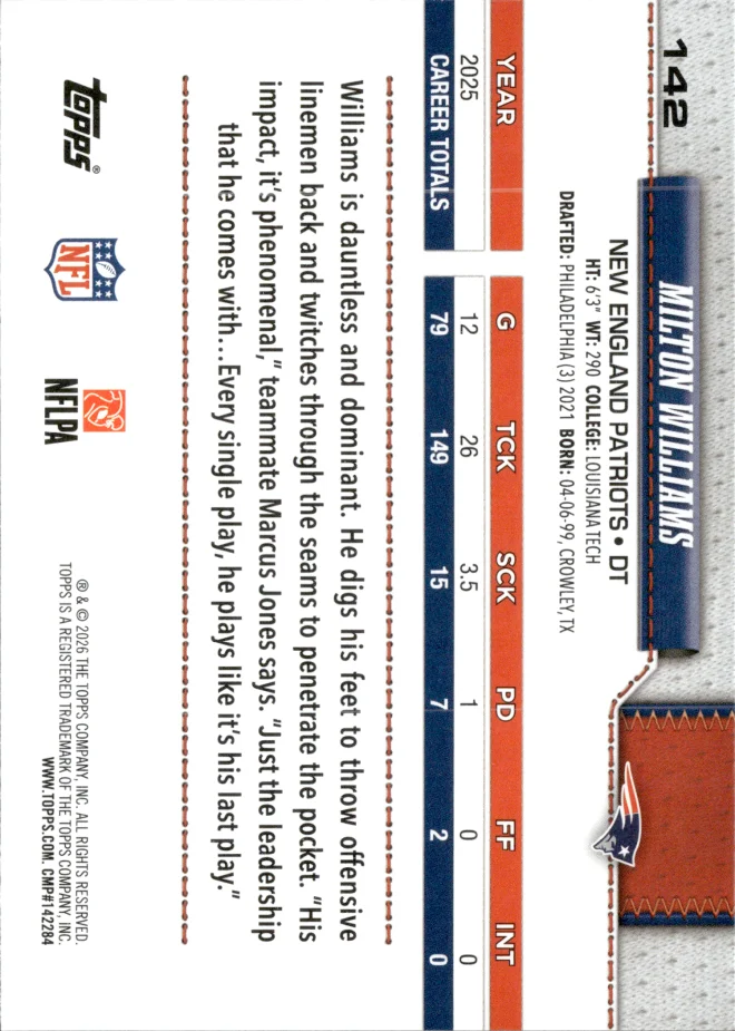 Milton Williams card back