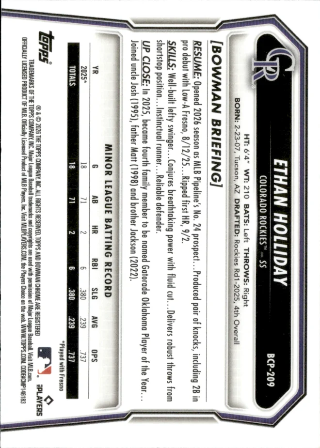 Ethan Holliday card back