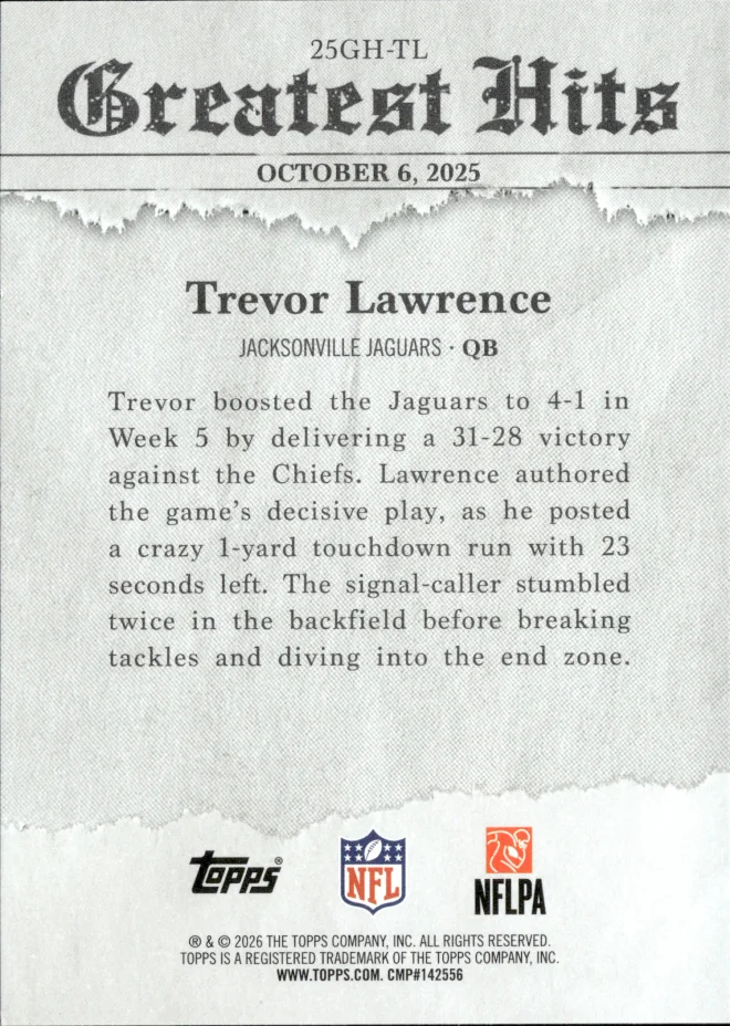 Trevor Lawrence card back