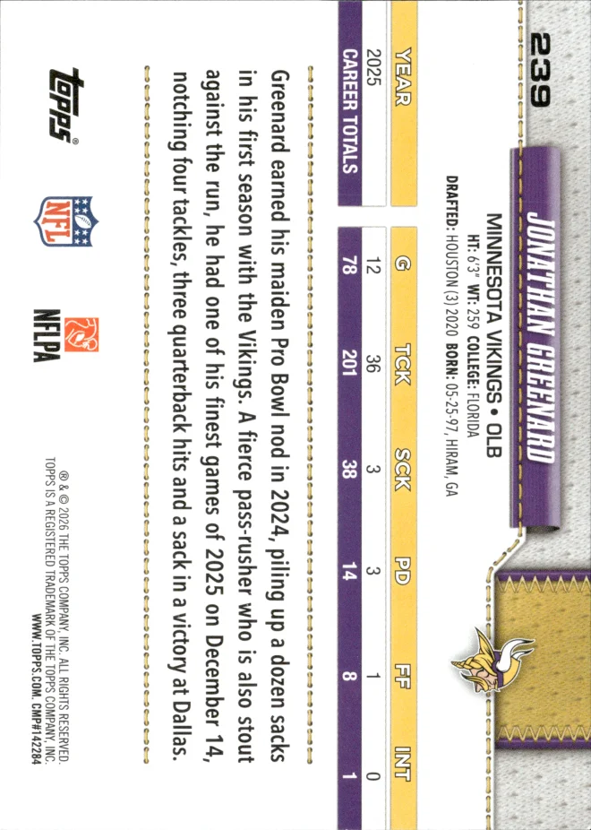 Jonathan Greenard card back