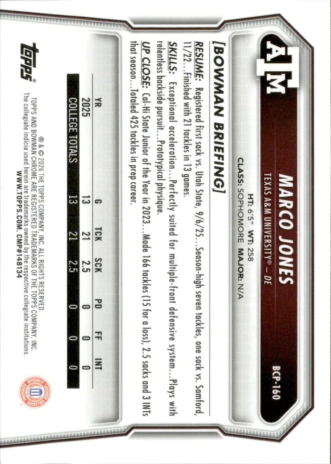 Marco Jones card back
