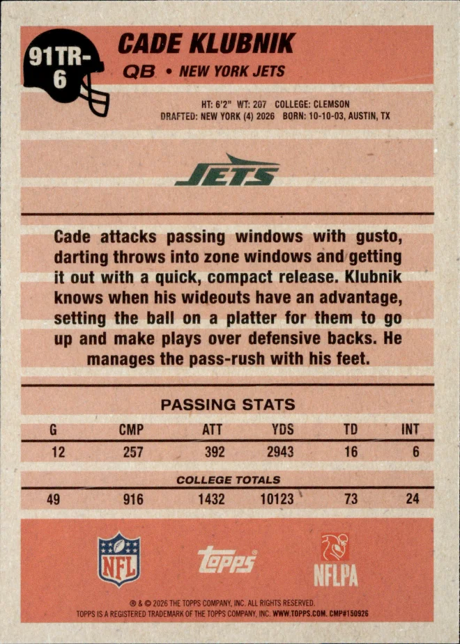 Cade Klubnik card back