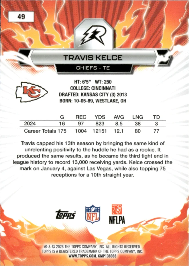 Travis Kelce card back