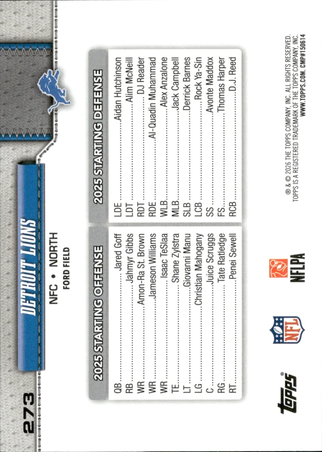 Detroit Lions card back