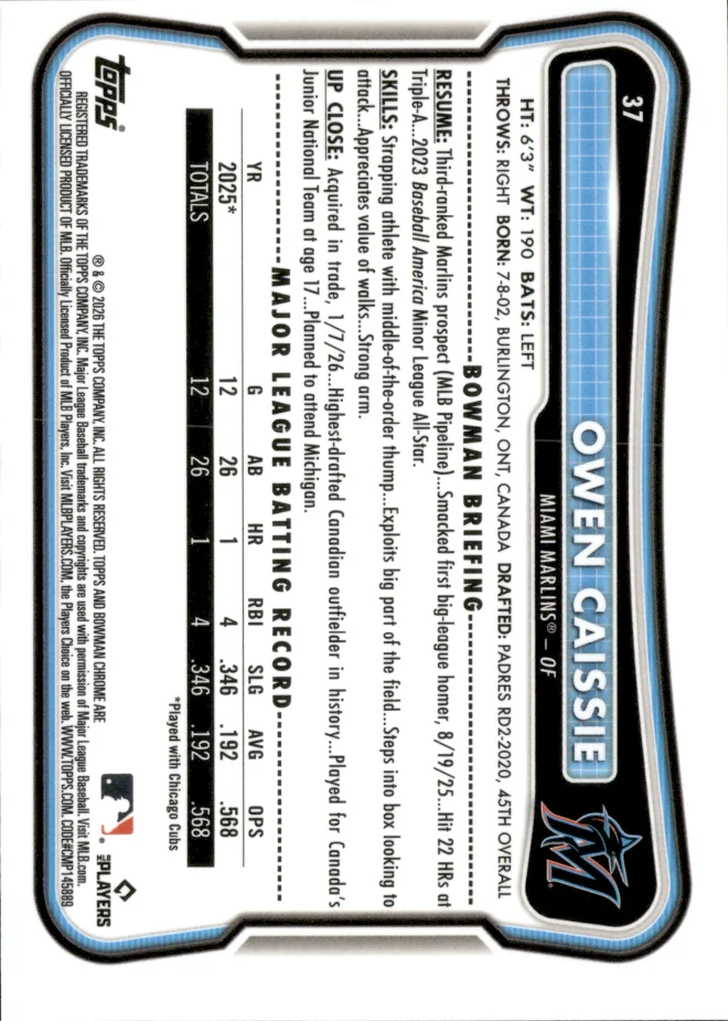 Owen Caissie card back