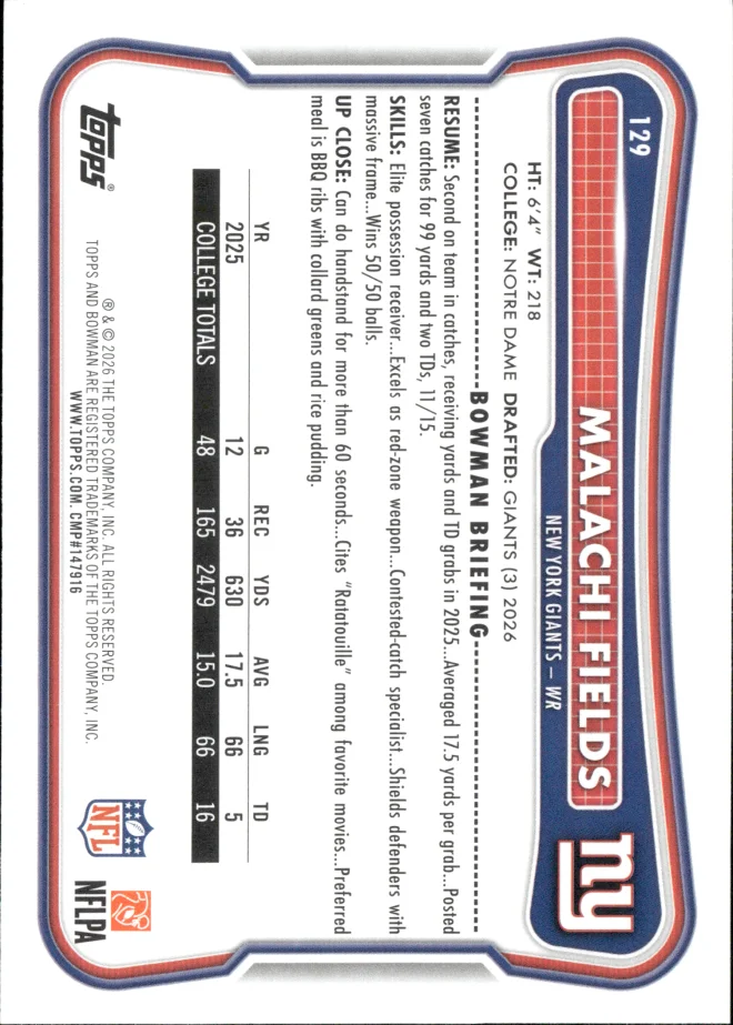 Malachi Fields card back