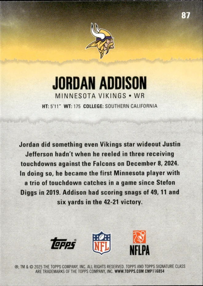Jordan Addison card back