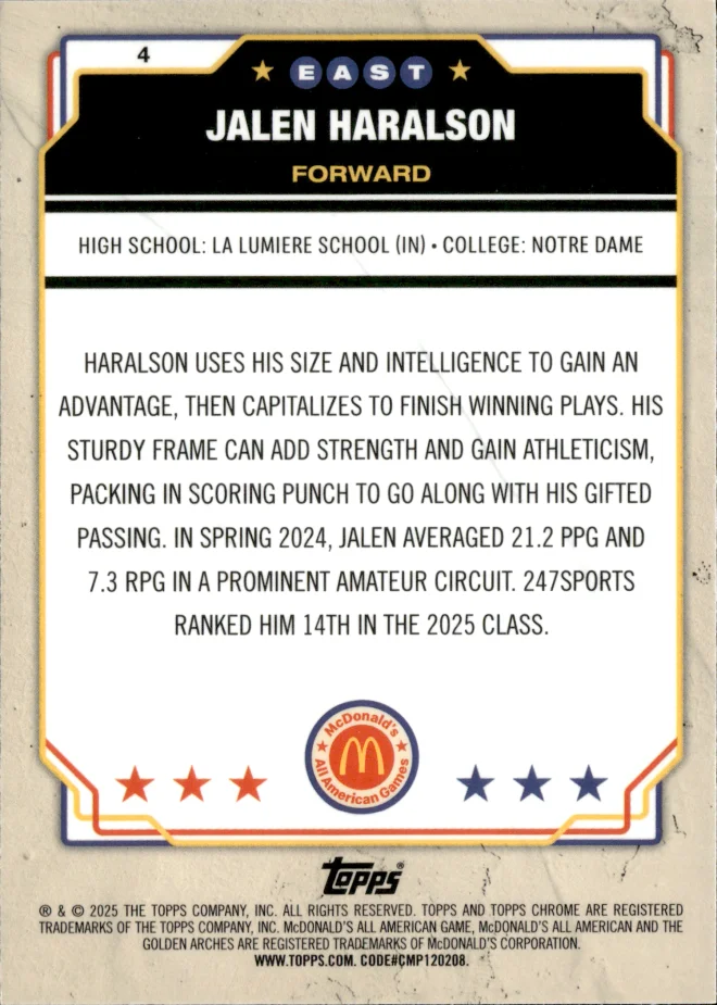 Jalen Haralson card back