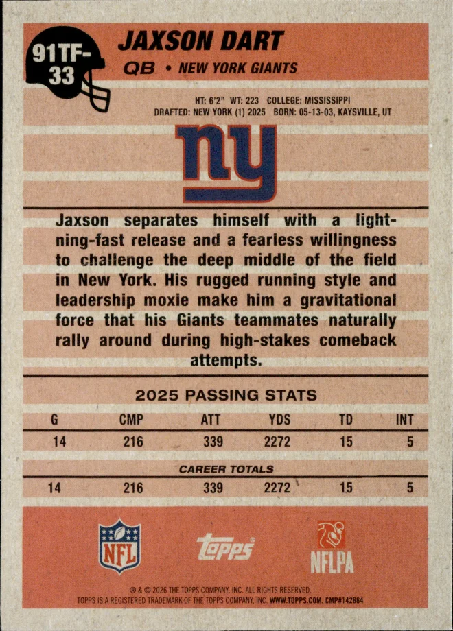 Jaxson Dart card back
