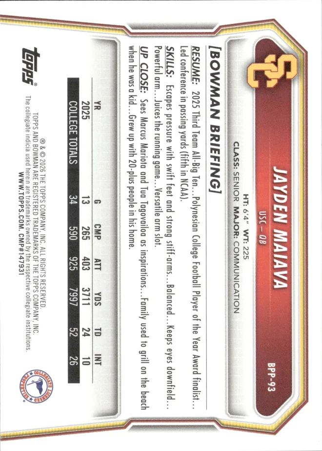 Jayden Maiava card back