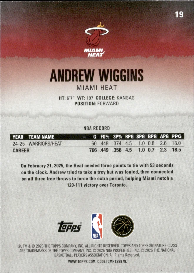 Andrew Wiggins card back