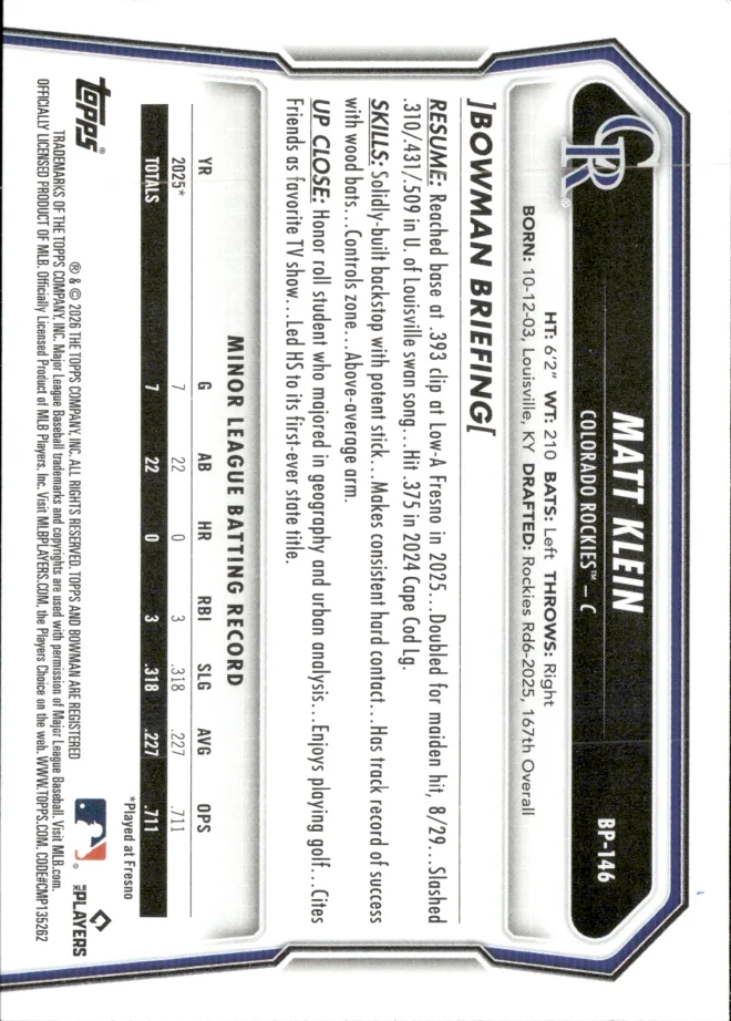 Matt Klein card back