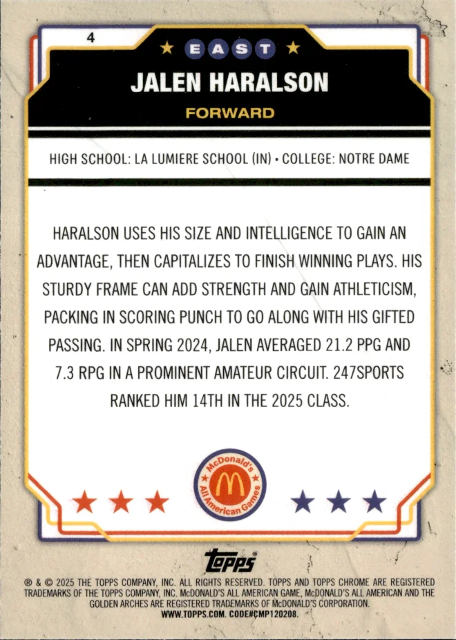 Jalen Haralson card back