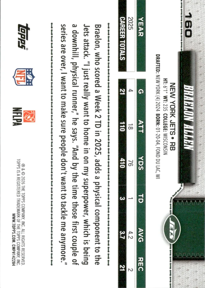 Braelon Allen card back