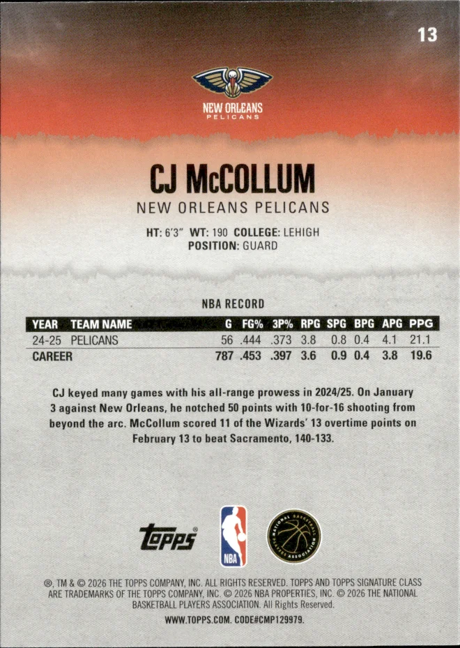 CJ McCollum card back