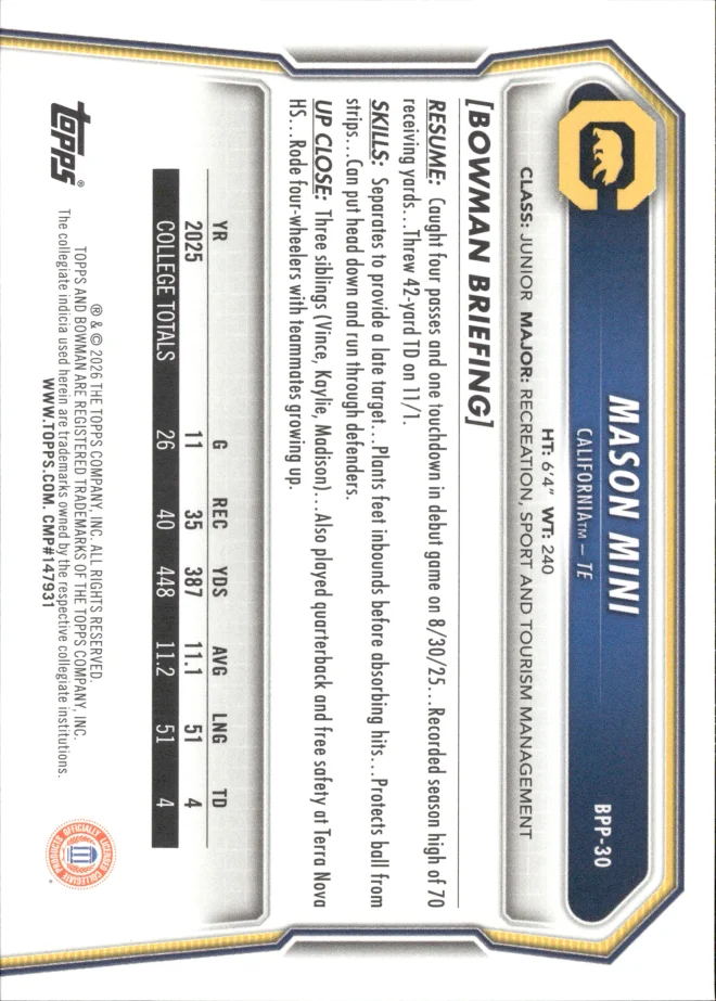 Mason Mini card back